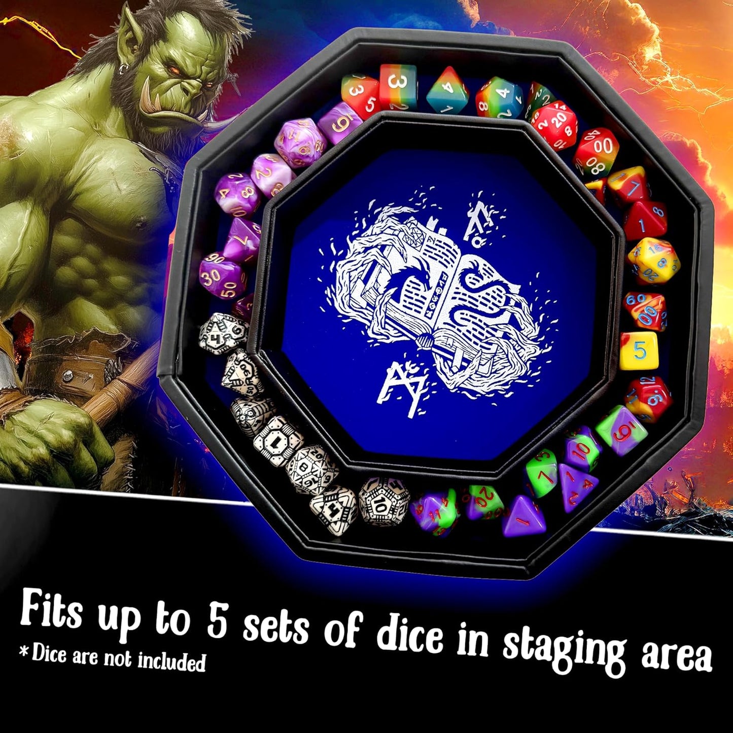 Fire Dragon Würfelschale mit Deckel und Hexenbuchmotiv, Blue Wizard