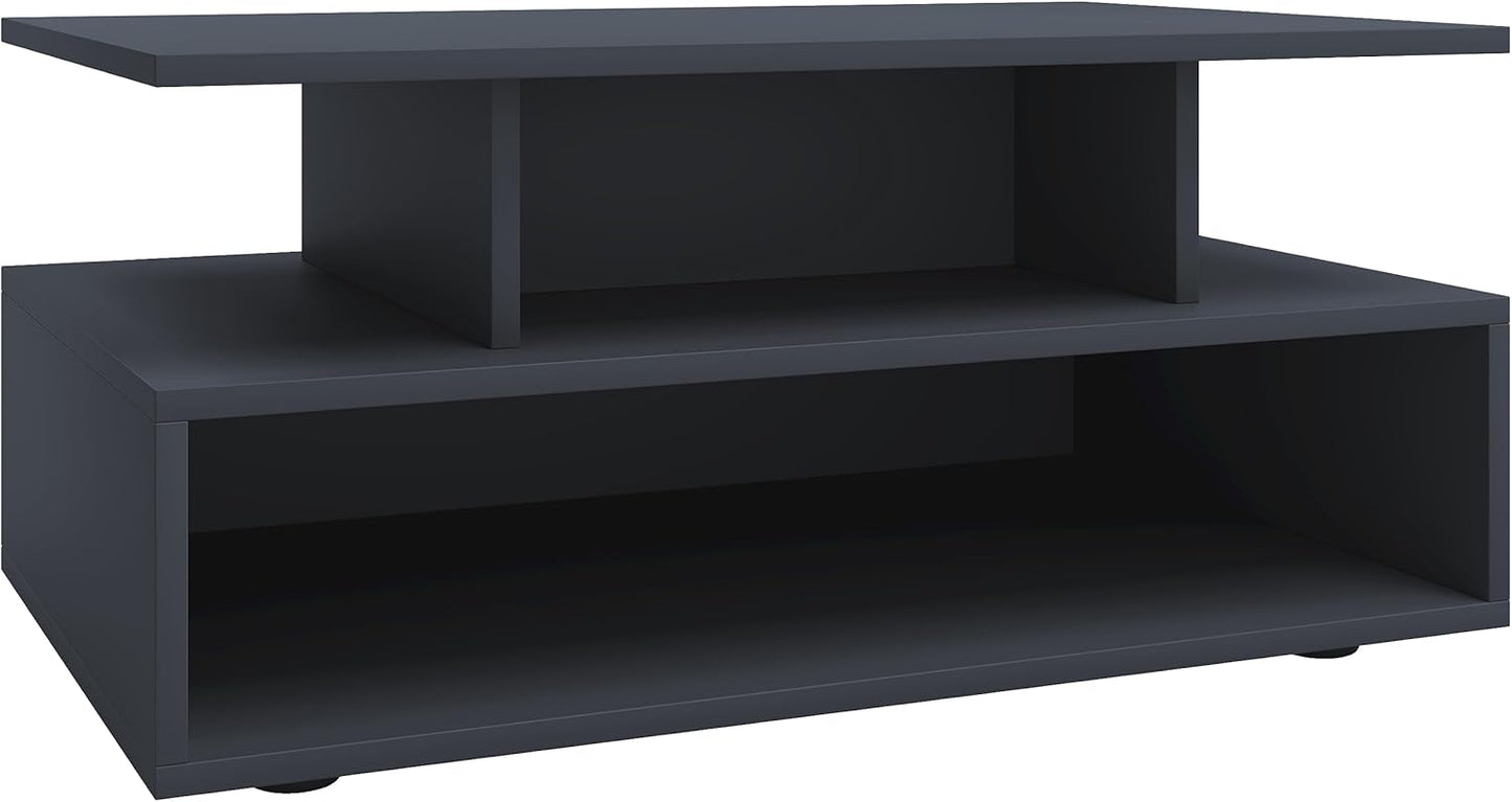 Holz Couchtisch mit Stauraum (Esila), Anthrazit