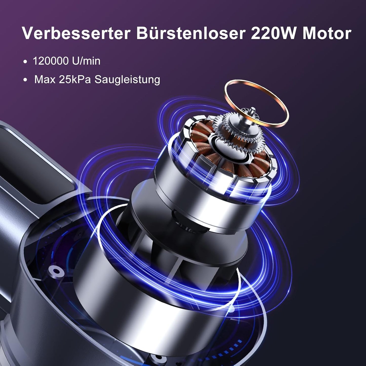 Akkustaubsauger mit 25000Pa Saugleistung, Violett