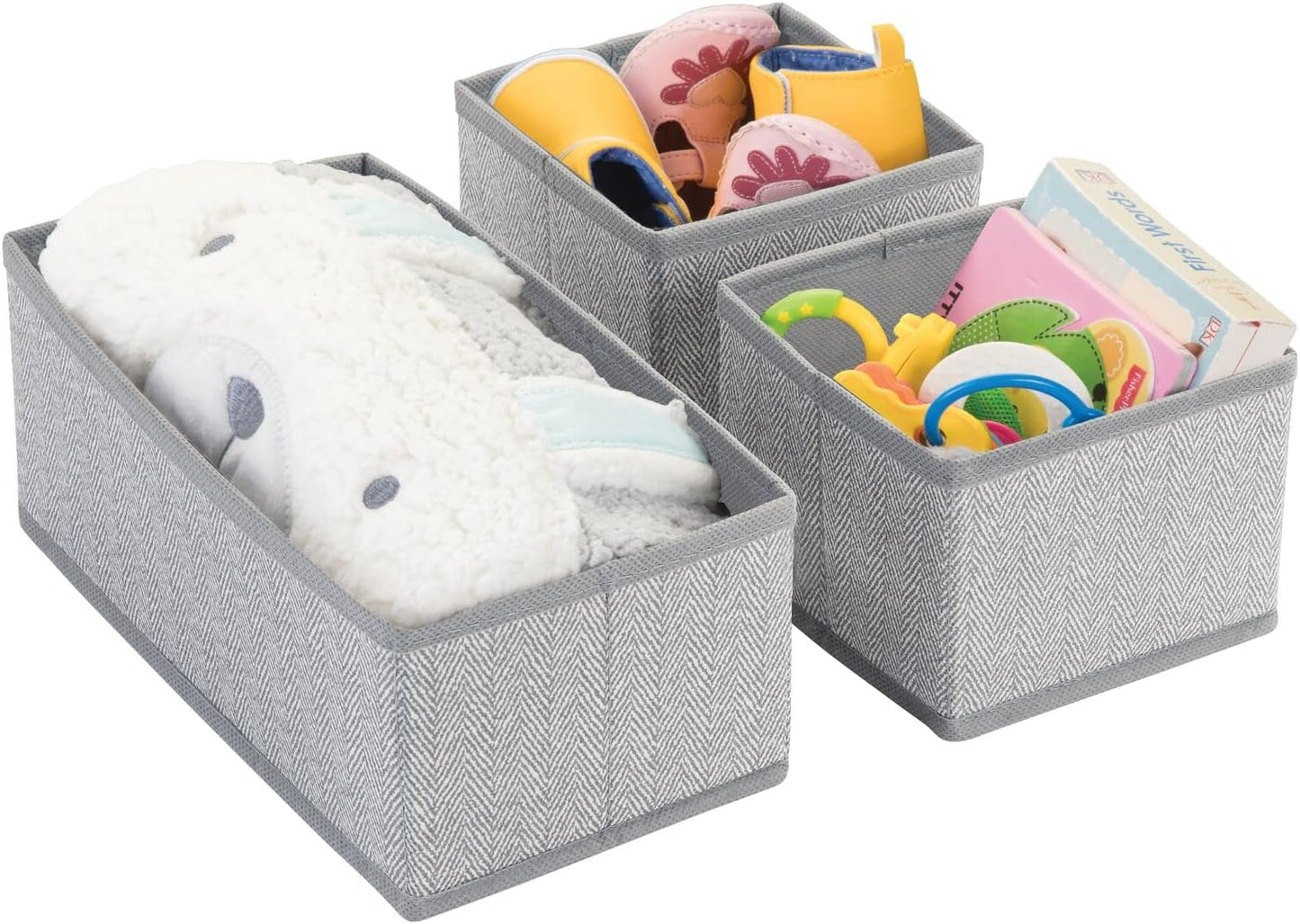 Baby Organizer-Set mit Aufbewahrungsboxen (6-teilig), Graues Fischgrätenmuster