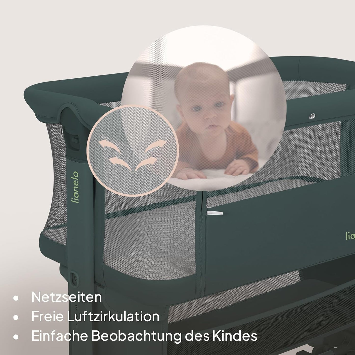 3-in-1 Beistellbett Jodie, höhenverstellbar, Grün