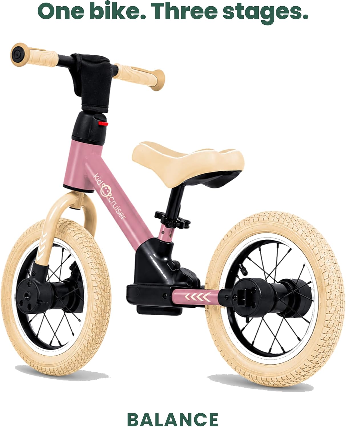 3in1 Laufrad mit Pedalen und Stützrädern, Rosa & Cremeweiss