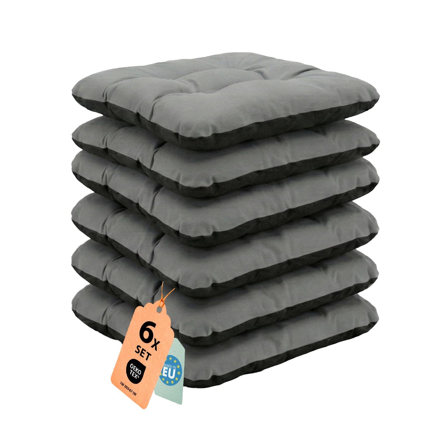 Wasserdichte Stuhlkissen, 6er 45x45x5 cm Set Grau