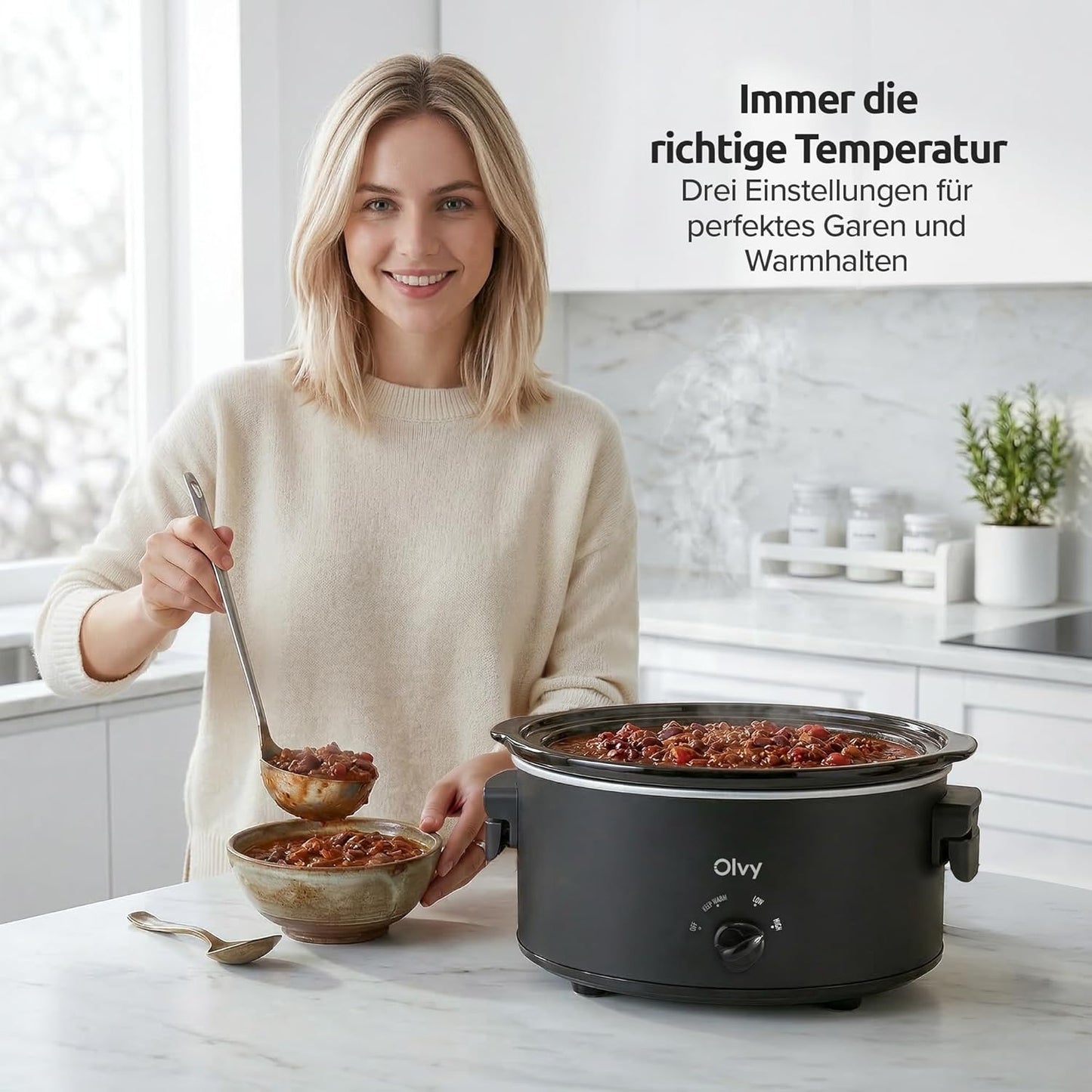 Slow Cooker 6L mit Keramik-Innentopf und 3 Stufen