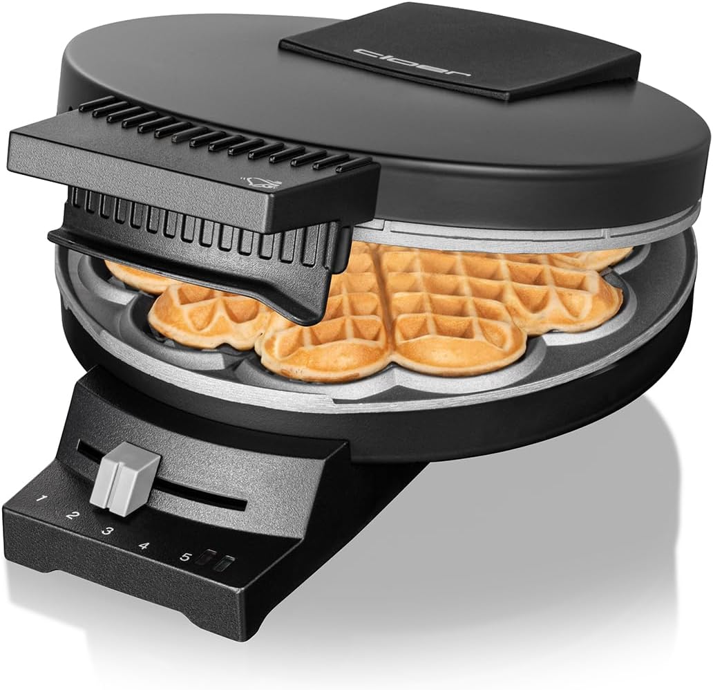 Waffeleisen 180 für Herzwaffeln mit Signalton, Einfache Antihaftbeschichtung, Schwarz