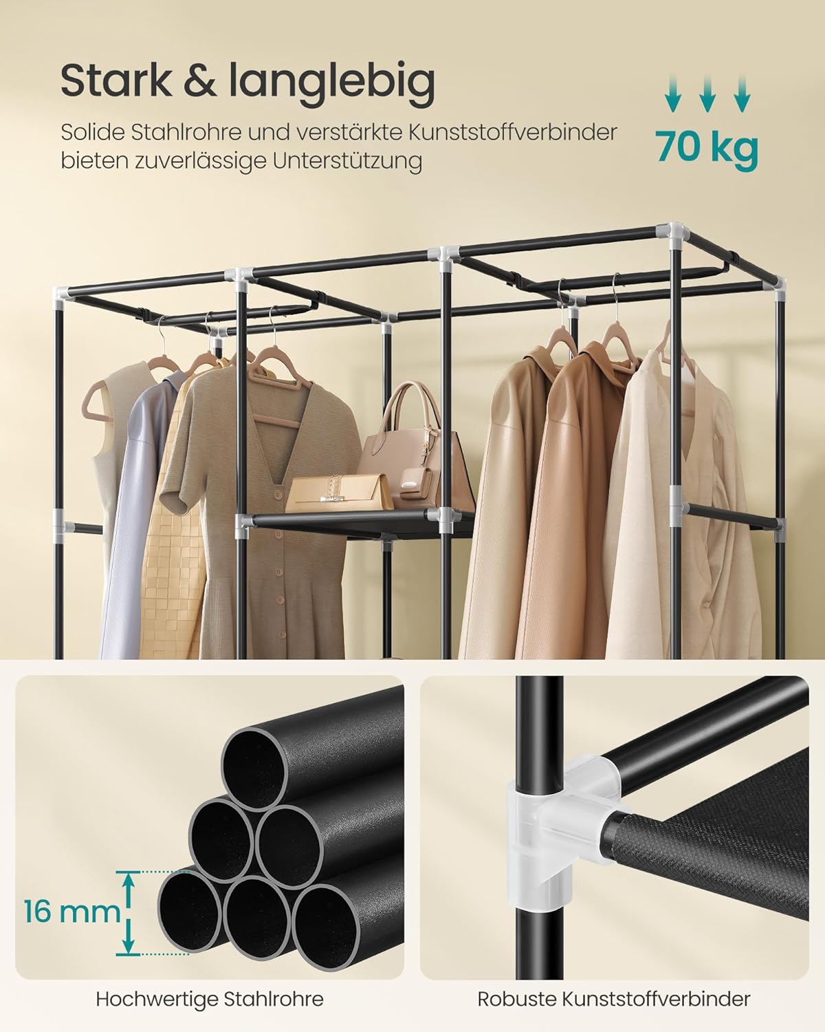 Kleiderschrank mit Vliesstoffbezug, Schwarz 130x46x168cm