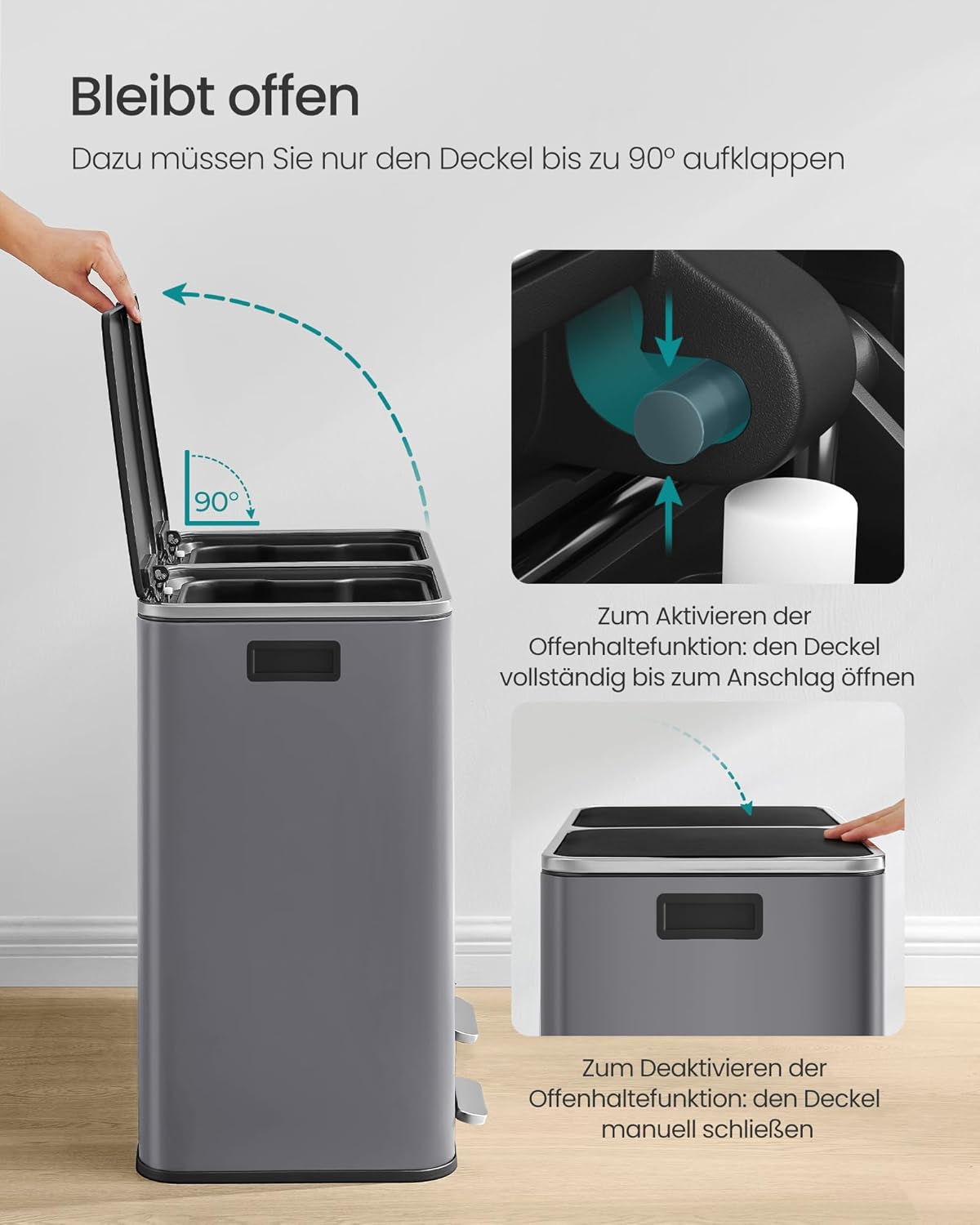 Mülltrennsystem Treteimer LTB060G01, 2 x 30 L, mit Softclose, schiefergrau, 2 x 30 L