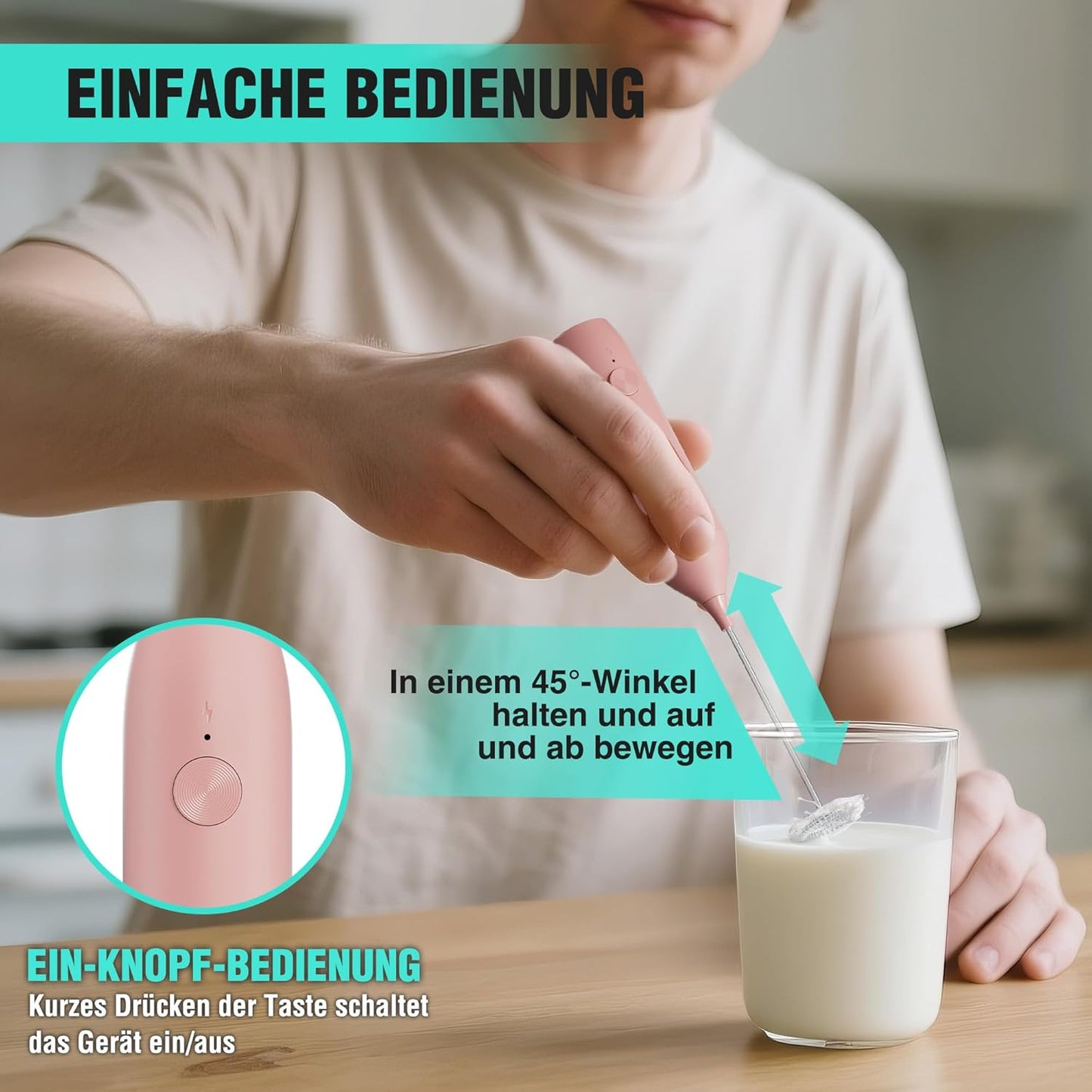 Hand-Milchschäumer mit Ständer, Rosa