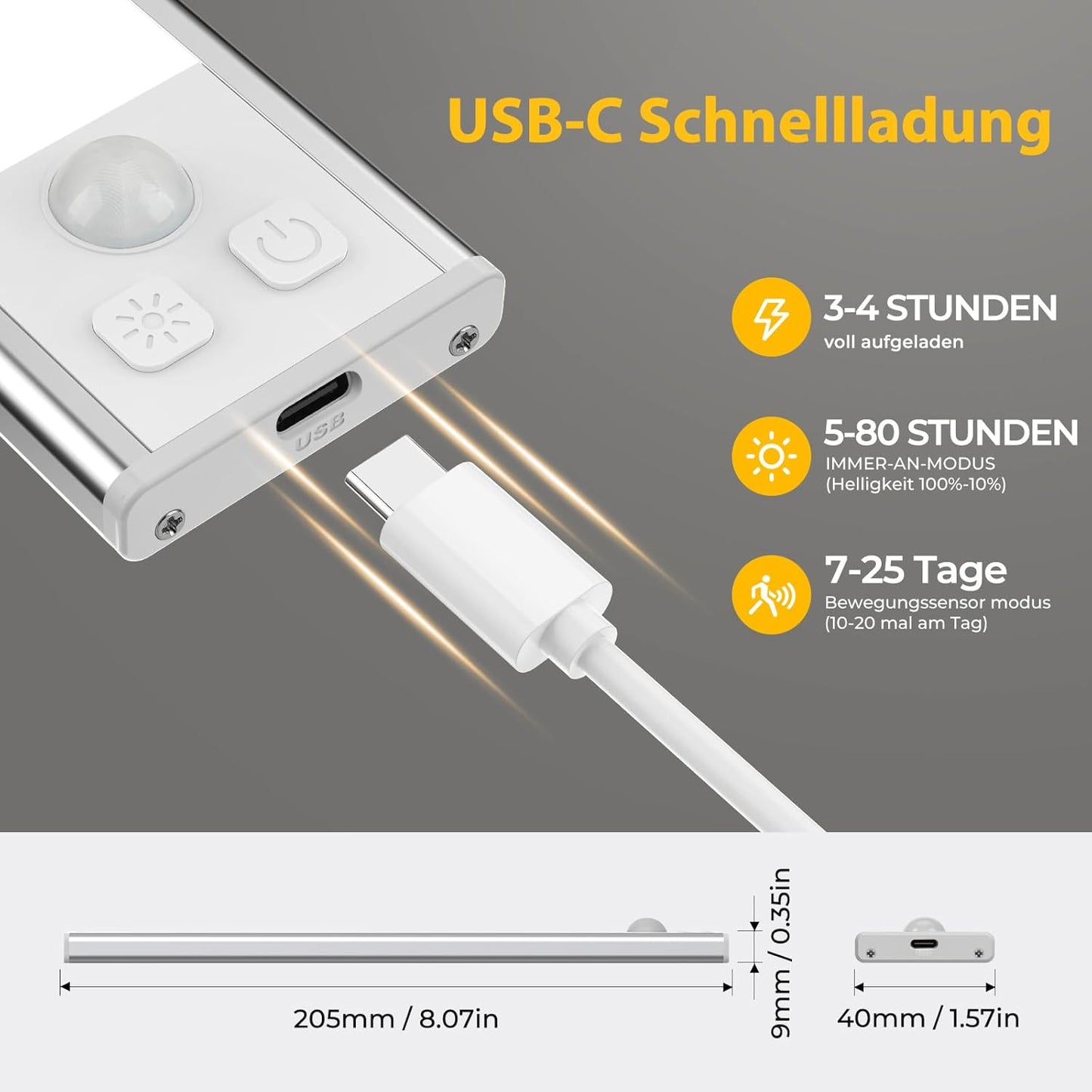 3er-Set LED-Schrankbeleuchtung mit Bewegungsmelder, Warmweiß 20.5cm*3