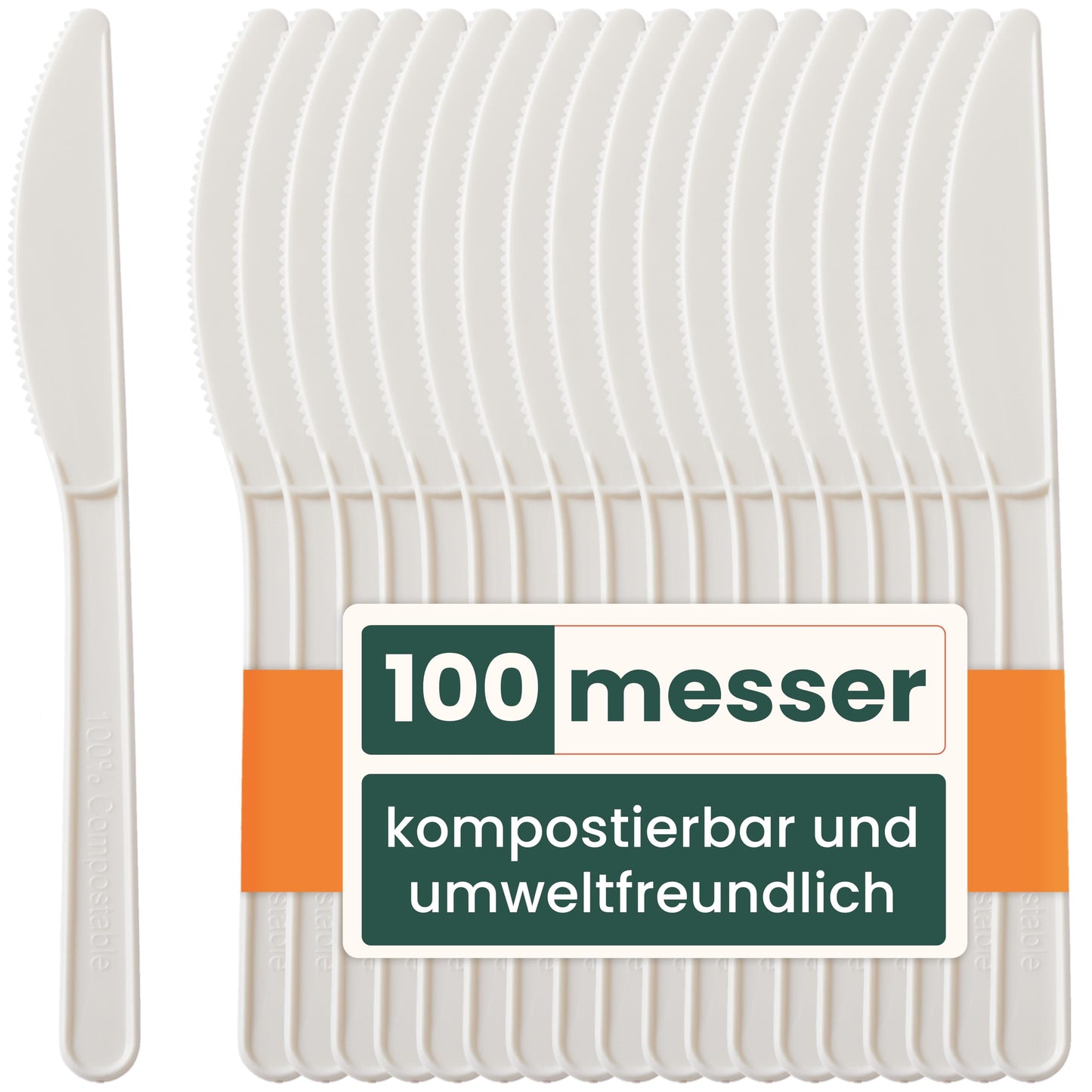 Biologisch abbaubare Messer, Messer - Weiss 18cm / 7" 100er Pack