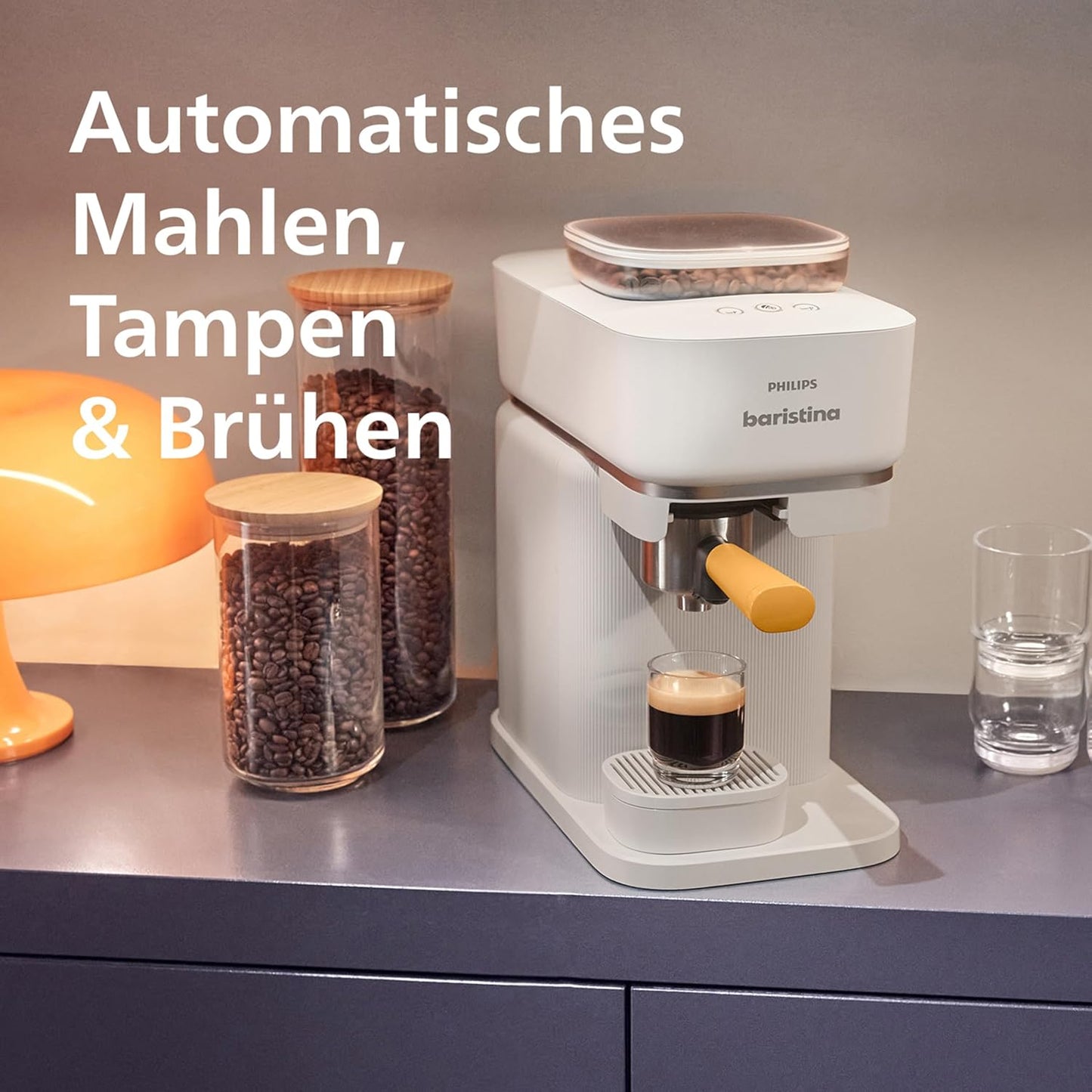 Baristina Espressomaschine, Kaffeemaschine ohne Milchlösung|Weiss/Gelb