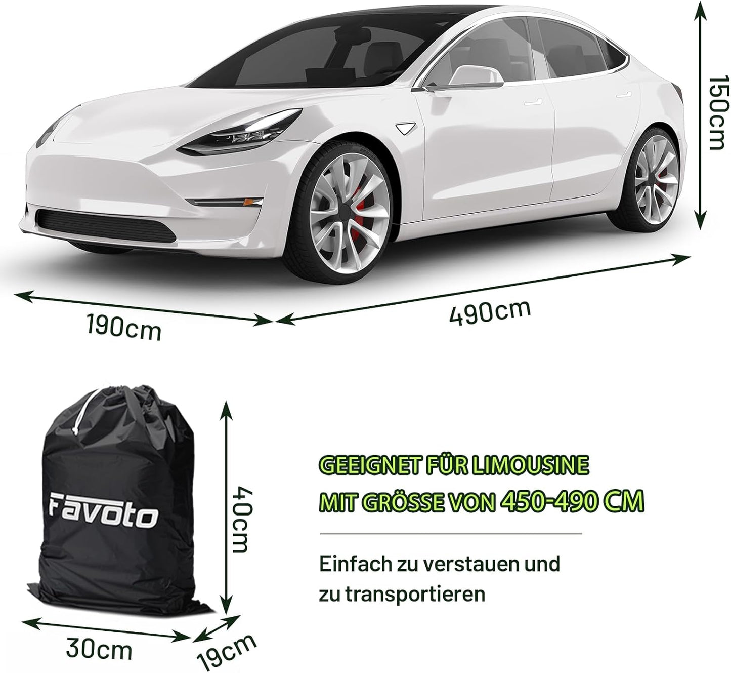 Autoabdeckung für Limousine (450-495 cm), Schwarz 450-495 cm Limousine