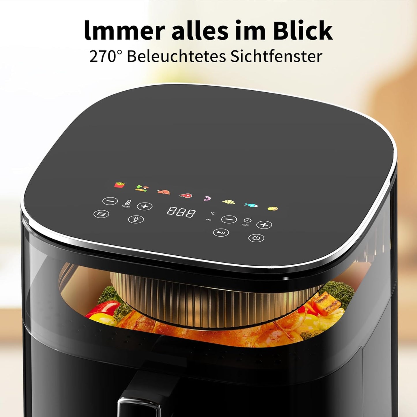 Heissluftfritteuse mit Touch-Display, 5,7 Liter / Touch (mit 270° Fenster)