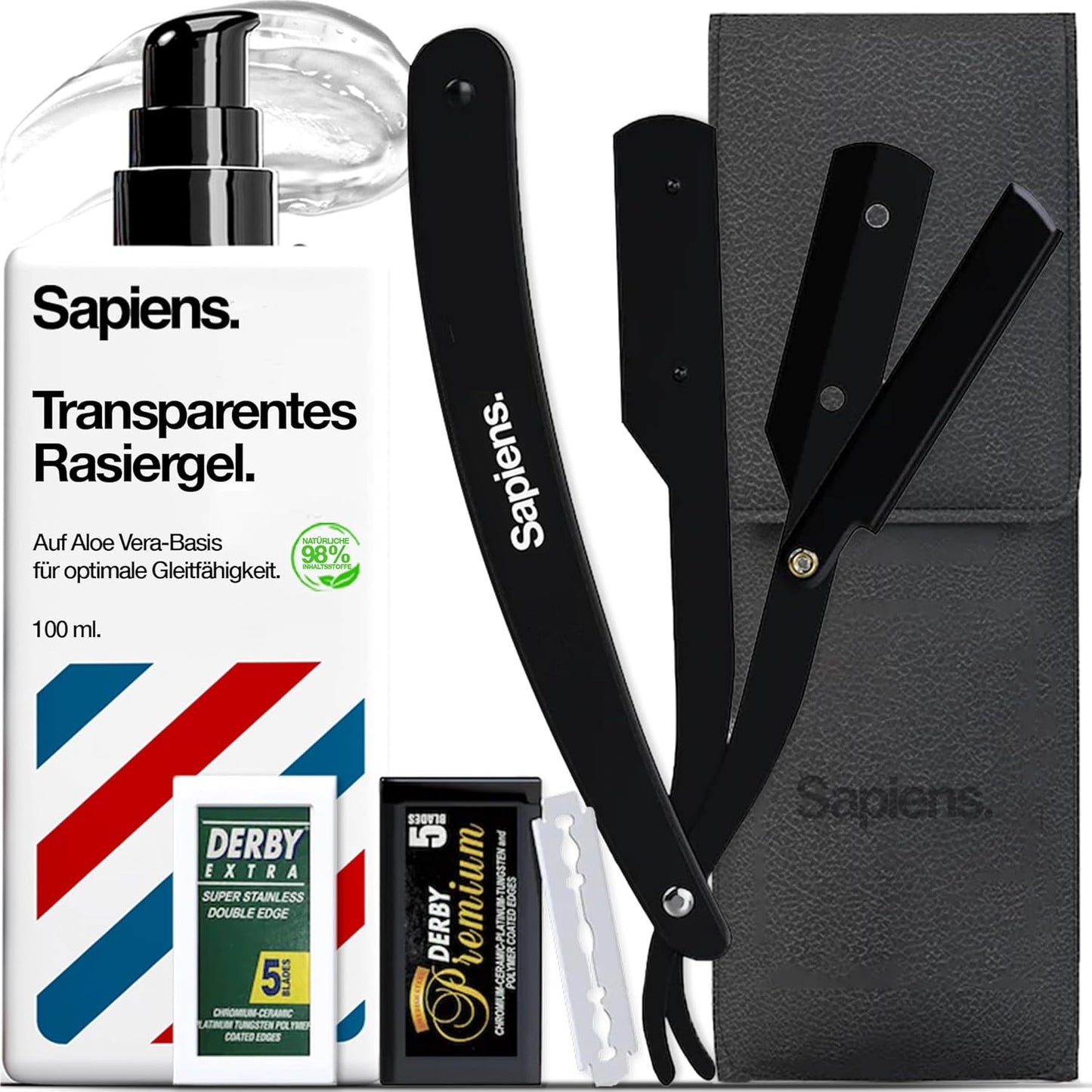 Barbershop Rasiermesser Set, Rasiermesser + Rasiergel + 100 Rasierklingen