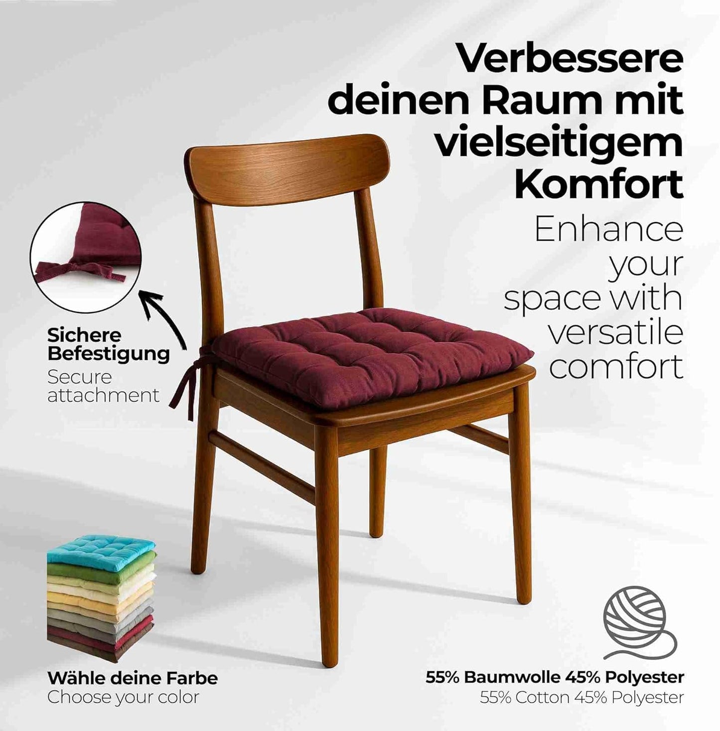 Basic Sitzkissen, 2 Stück - 40x40 cm Bordeaux