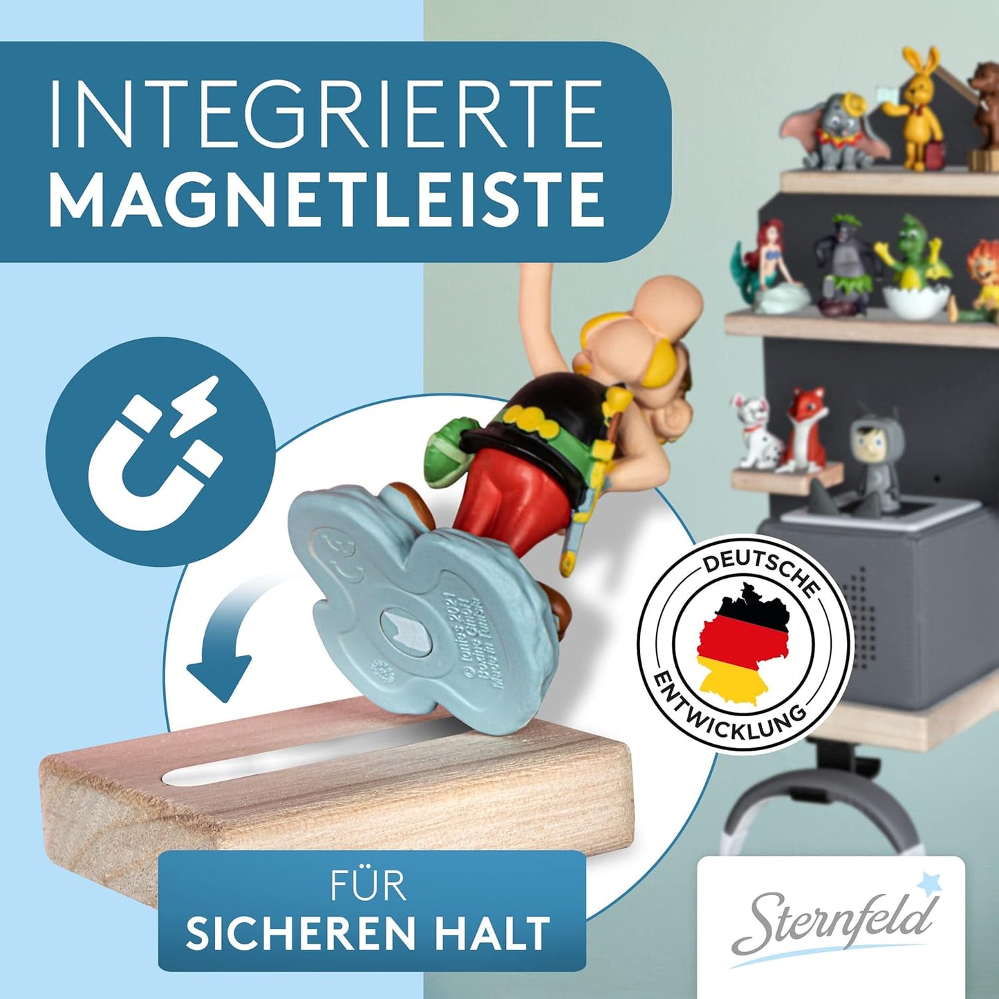 Magnetisches Regal für Tonie-Hörfiguren und Tonie Box, Grau für 32 Tonies