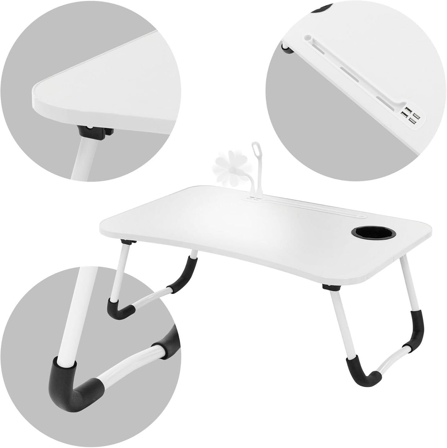 Klappbarer Laptoptisch mit USB-Ladeanschlüssen, Weiss