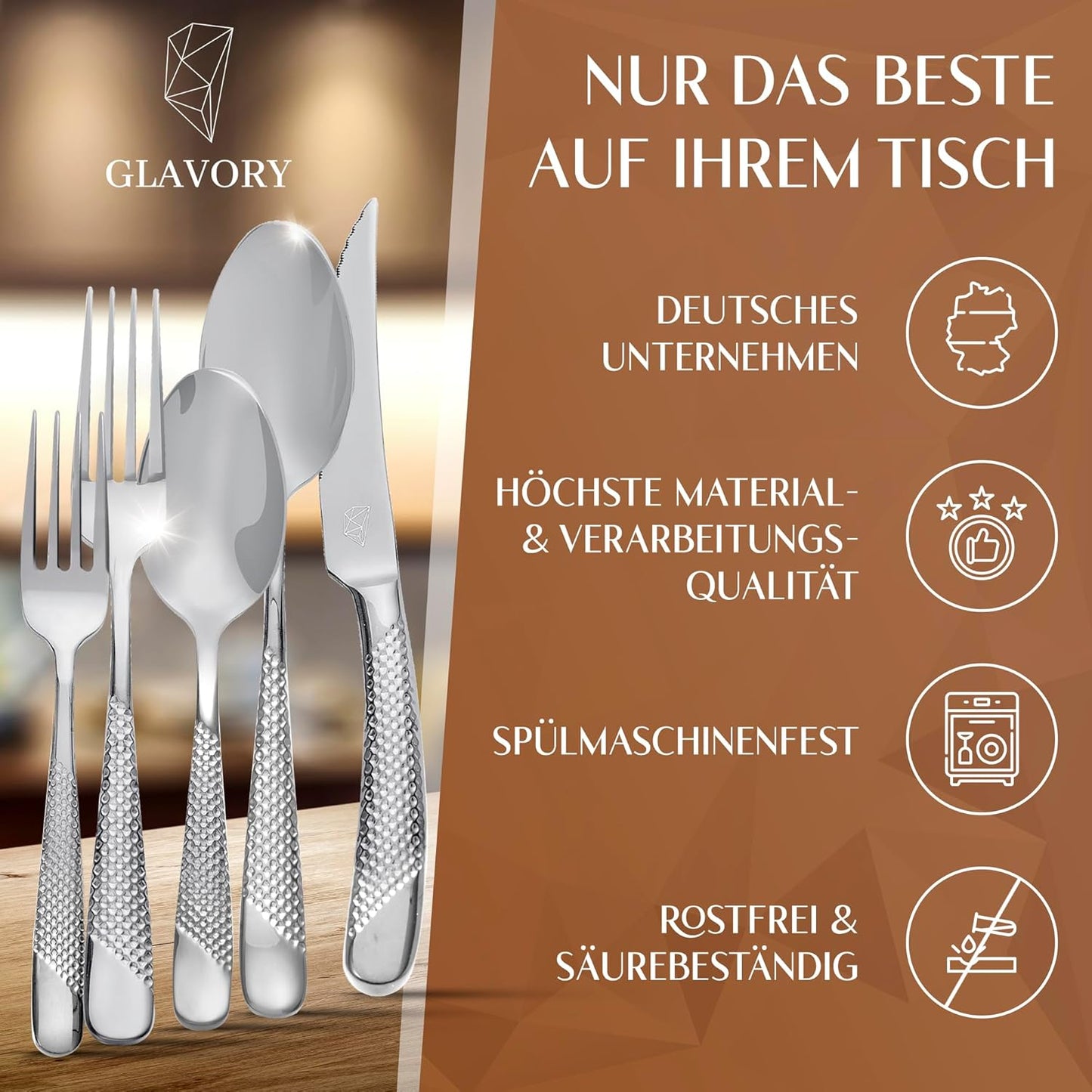 Aurora Besteck-Set (30-teilig, spülmaschinenfest), Silber 30