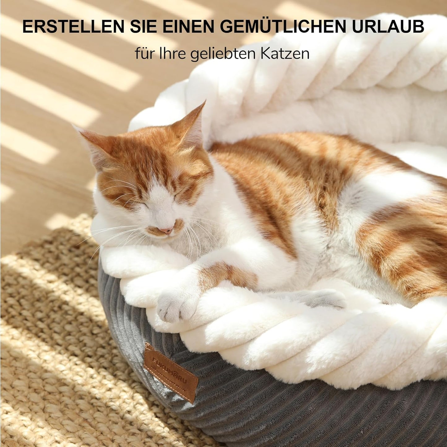 Waschbares Katzenbett mit erhöhtem Rand, rutschfest, L 55 x B 55 x H 21 cm Grau
