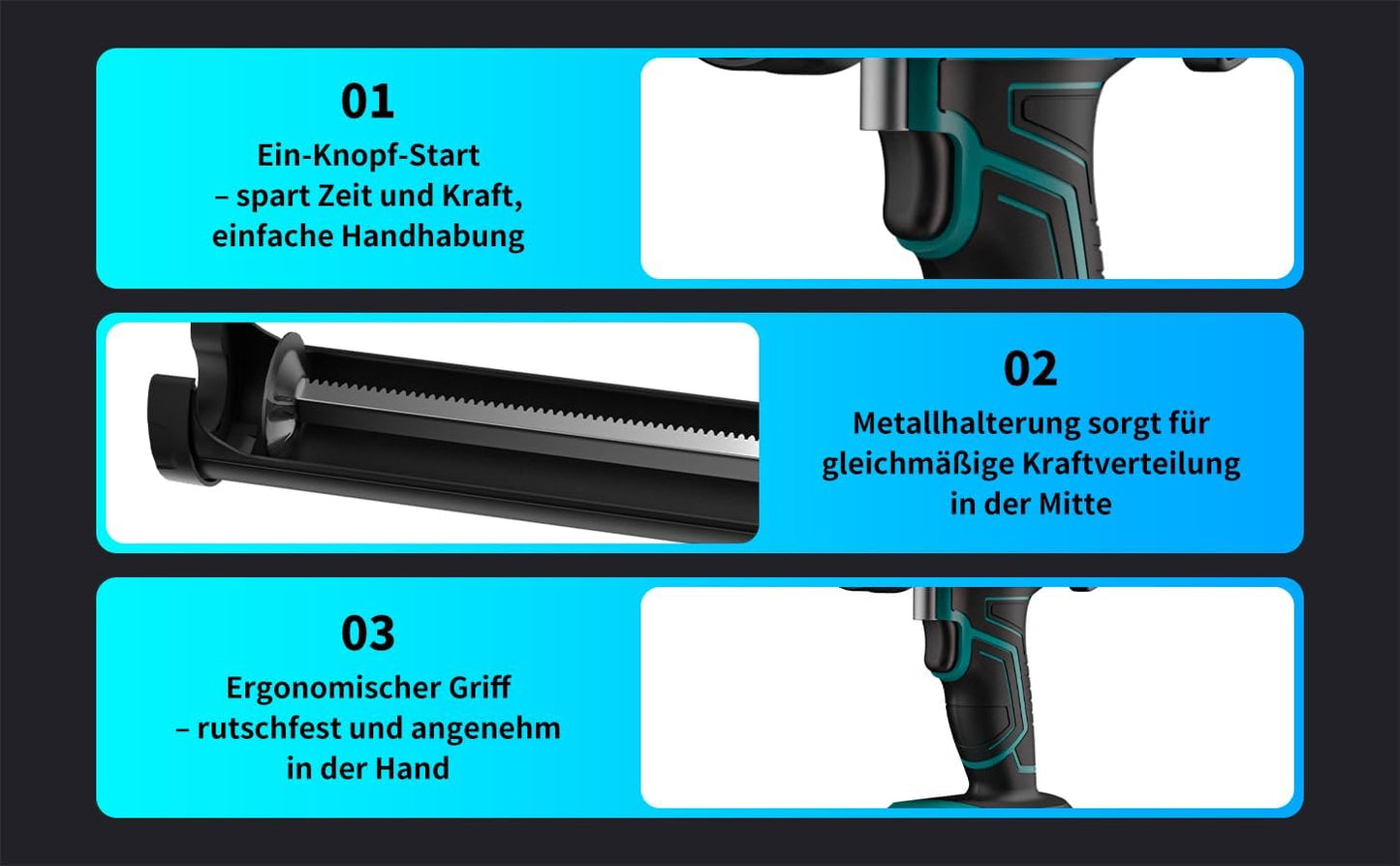 Akku Kartuschenpresse mit Anti-Tropf-Funktion und LED-Licht (ohne Akku)