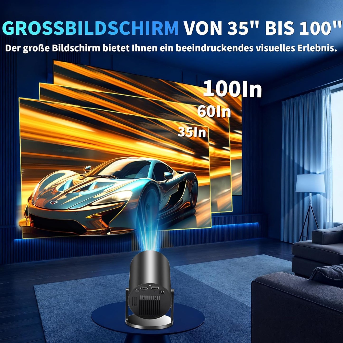Mini Beamer mit 4K-Unterstützung und 5G WiFi 6, Black-X