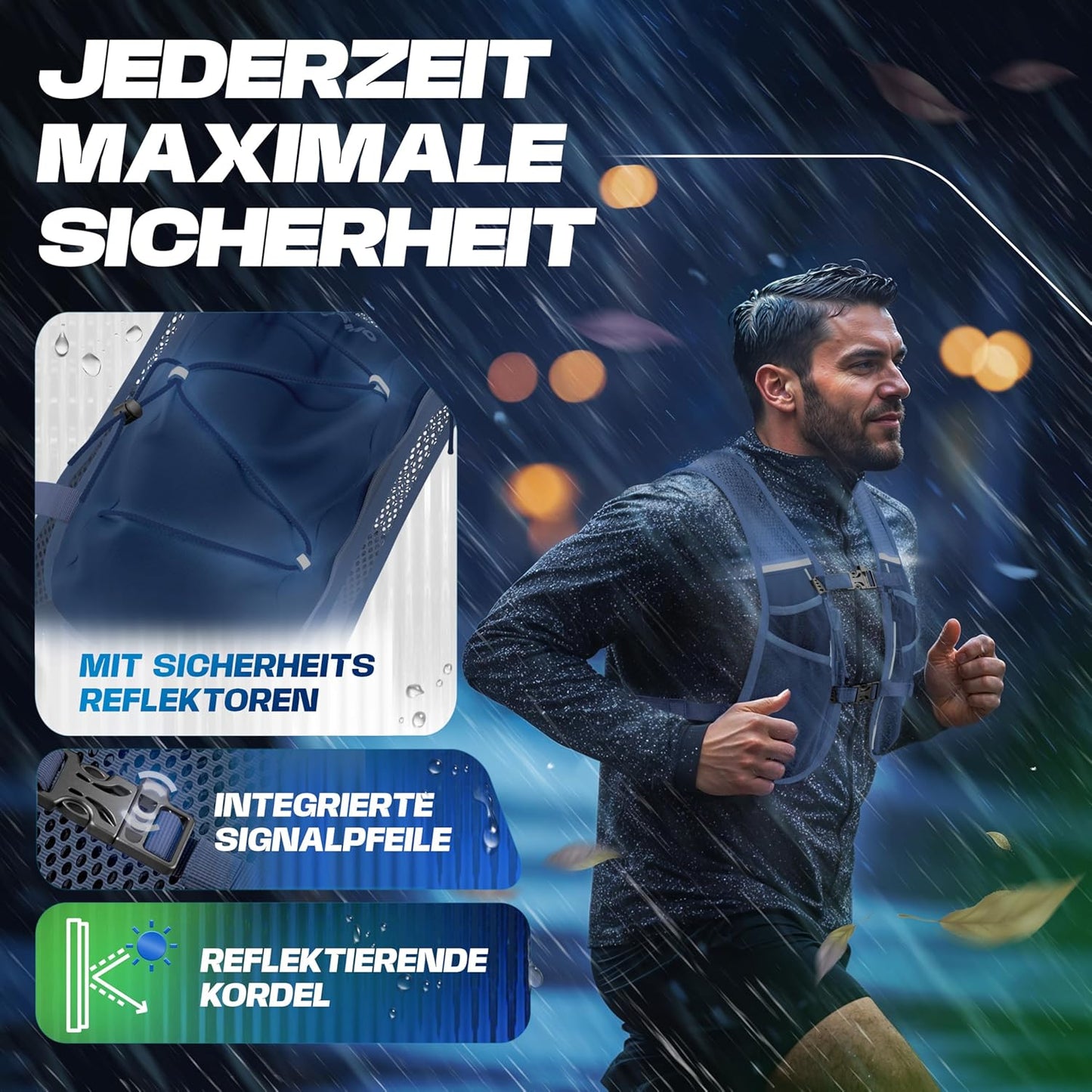 Ultraleichte Laufweste mit Trinkflaschen (5L), navyblau - mit 2x500ml 5L