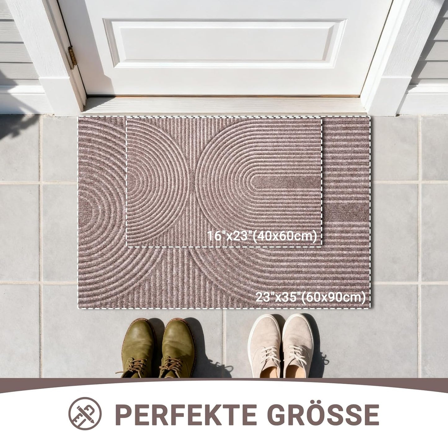 Maschinenwaschbare Schmutzfangmatte 60x90cm, 60 x 90 cm Beige Braun Wellen