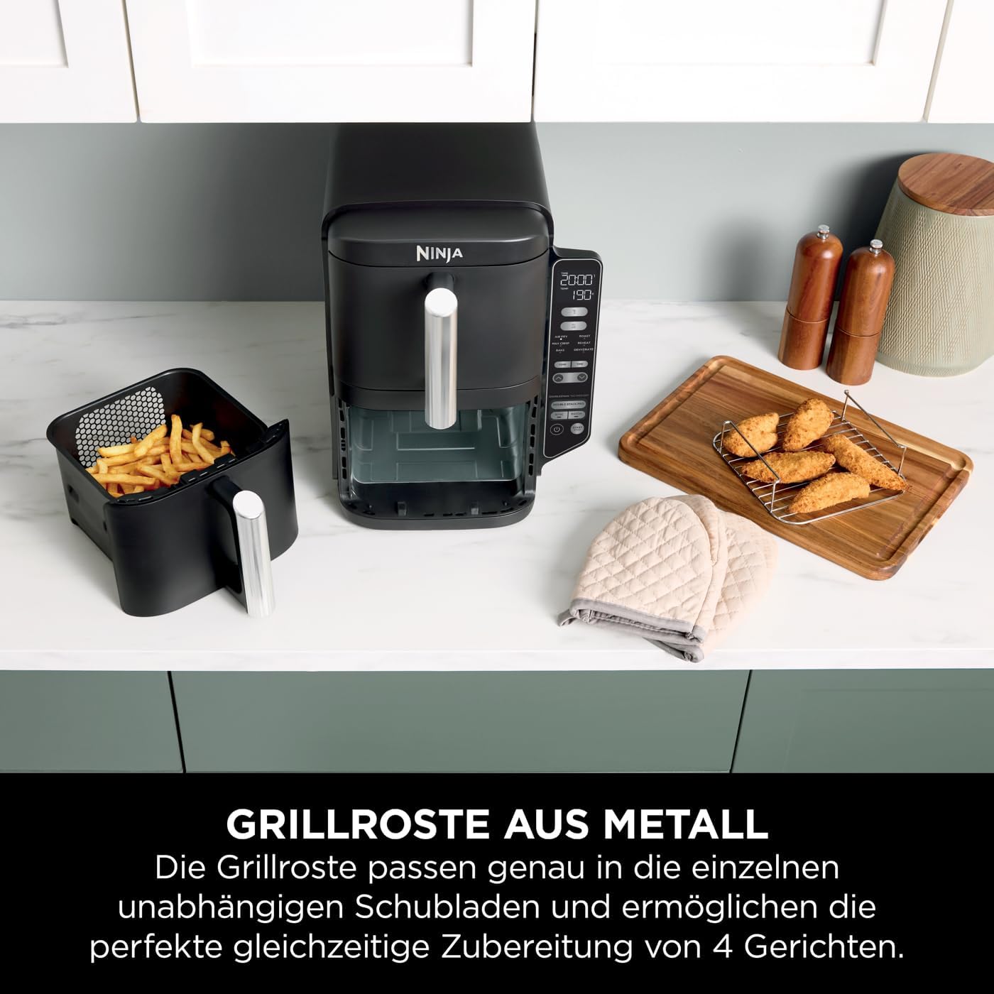 Double Stack Heissluftfritteuse, 7.6L Gestapelte Doppelschublade Grau