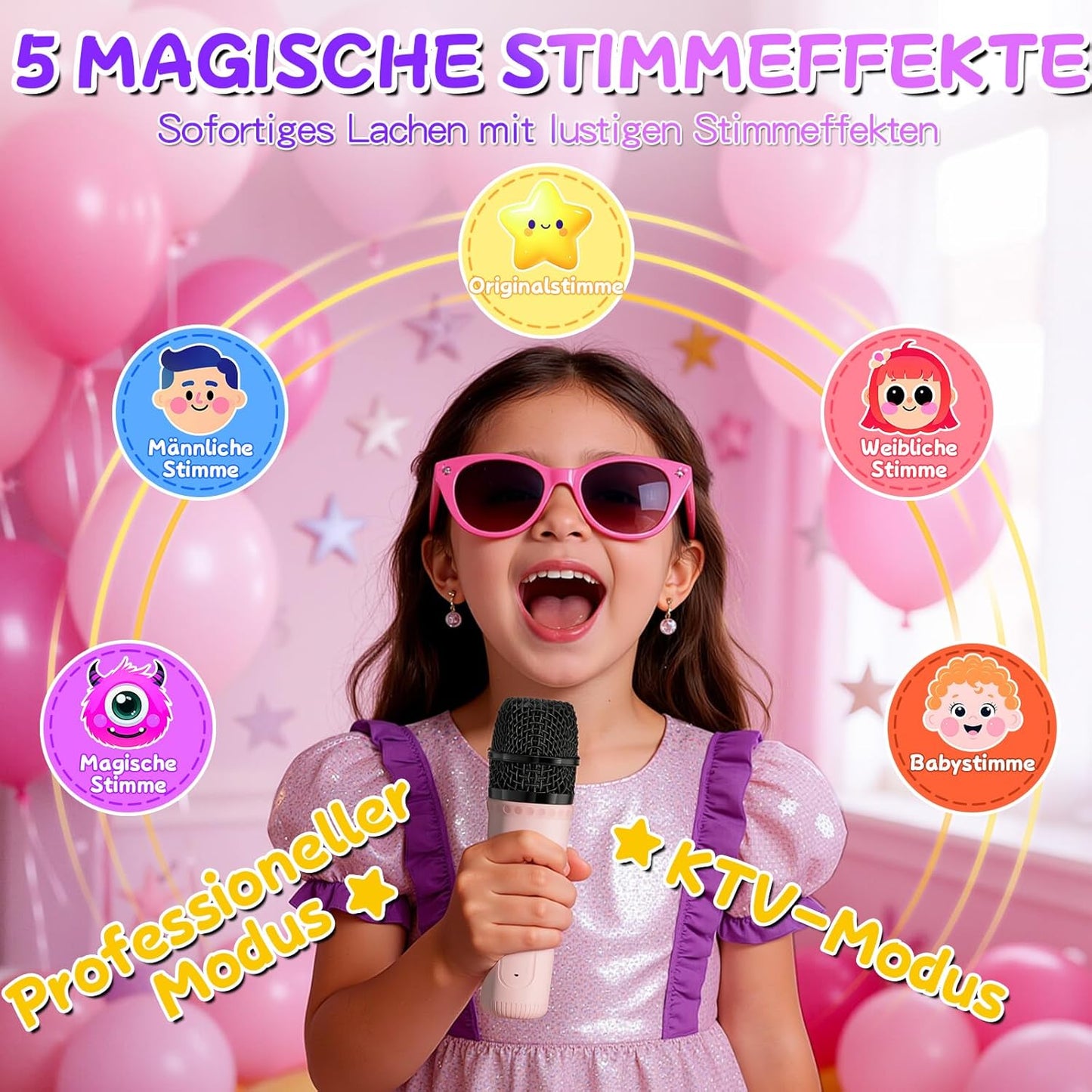Karaoke Maschine mit LED & Stimmeffekten für Kinder