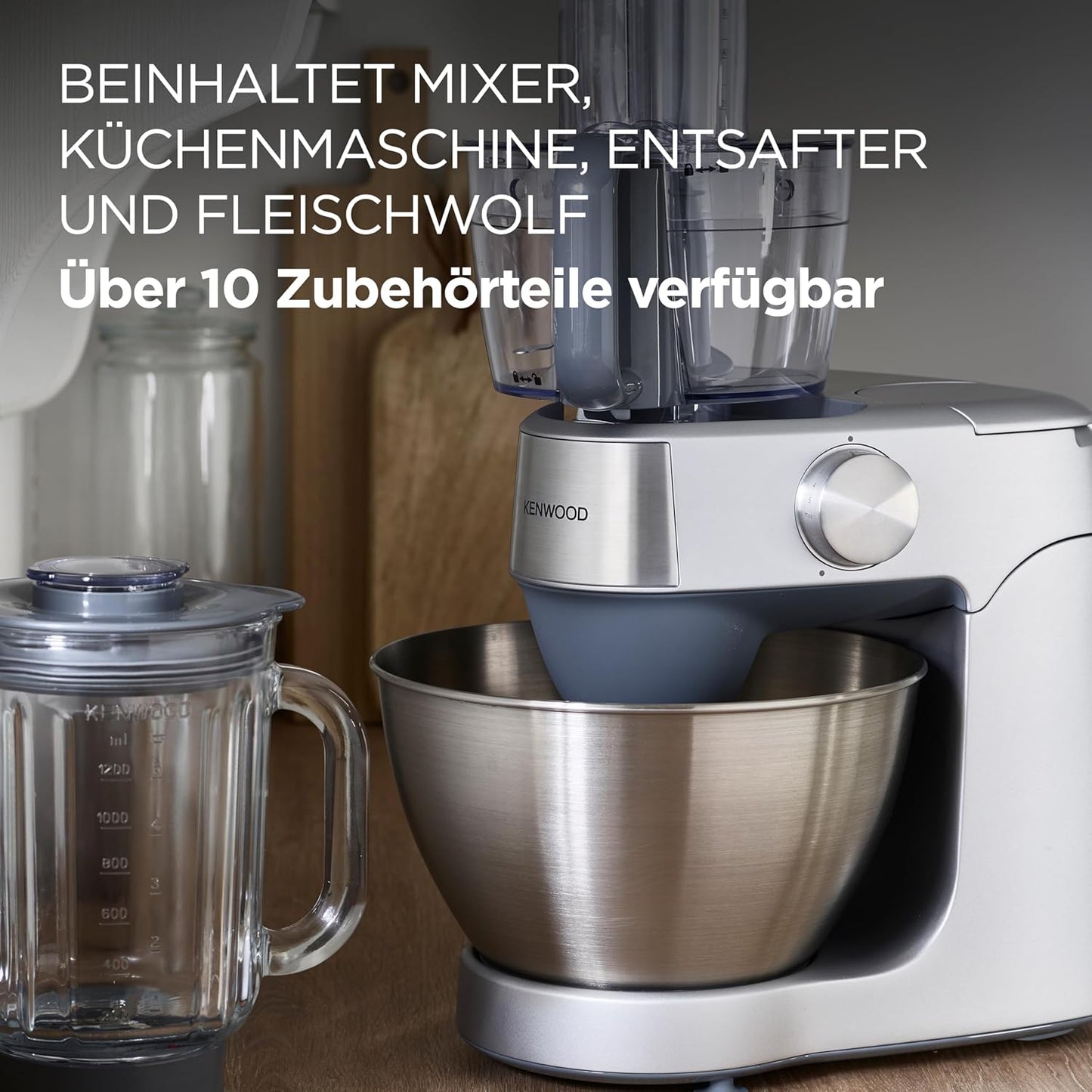 Prospero+ Küchenmaschine mit Zubehör (10-teilig), inkl. 10-teiligem Zubehörset Silber