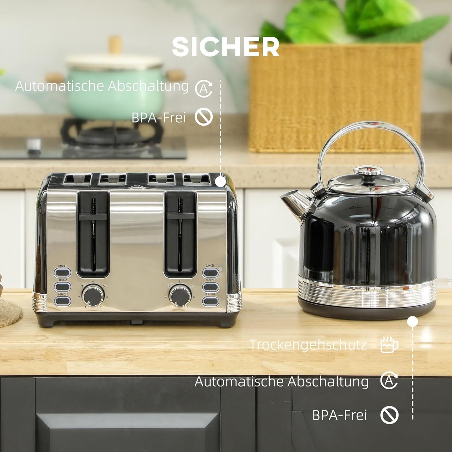 Wasserkocher und Toaster Frühstücksset