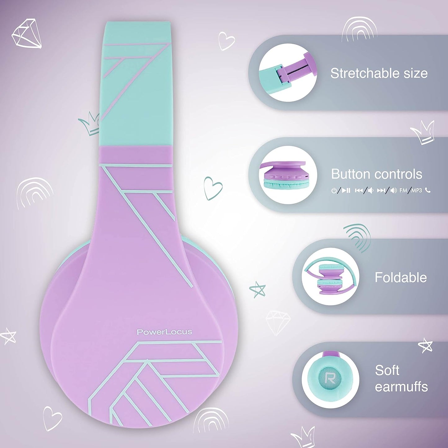 Bluetooth Kinderkopfhörer mit Lautstärkebegrenzung, Teal/Lila