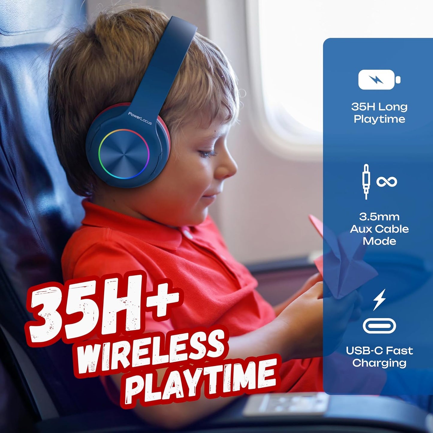 Kinderkopfhörer Bluetooth mit LED, Blau/Rot