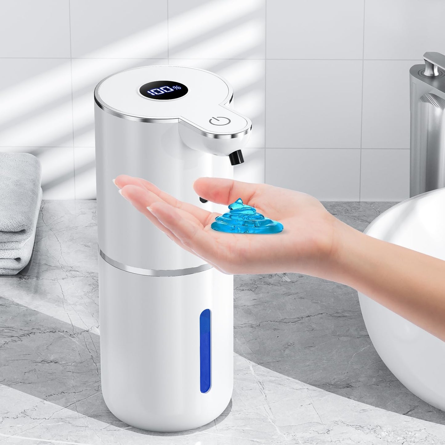 Automatischer Seifenspender mit digitaler Anzeige, 380ml, Weiss Flüssigetyp