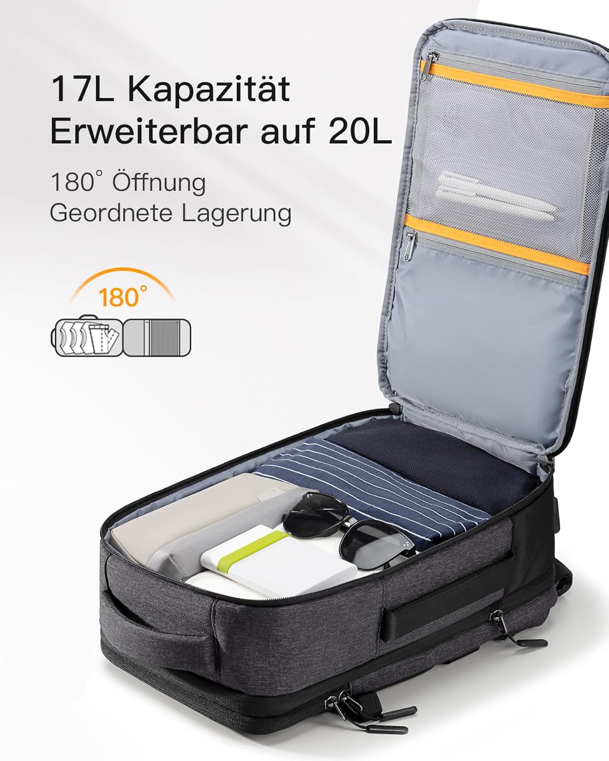 Reiserucksack für Handgepäck, Schwarz 20 Lang
