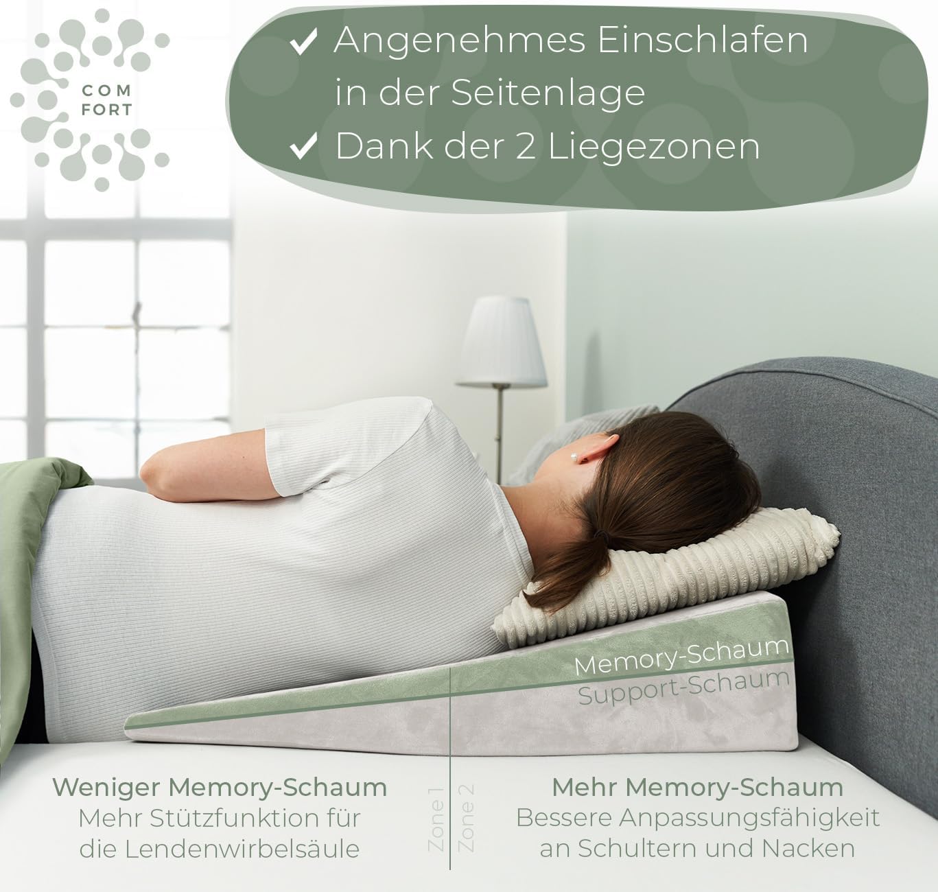 Keilkissen für Bett & Couch, Weiß 80 cm