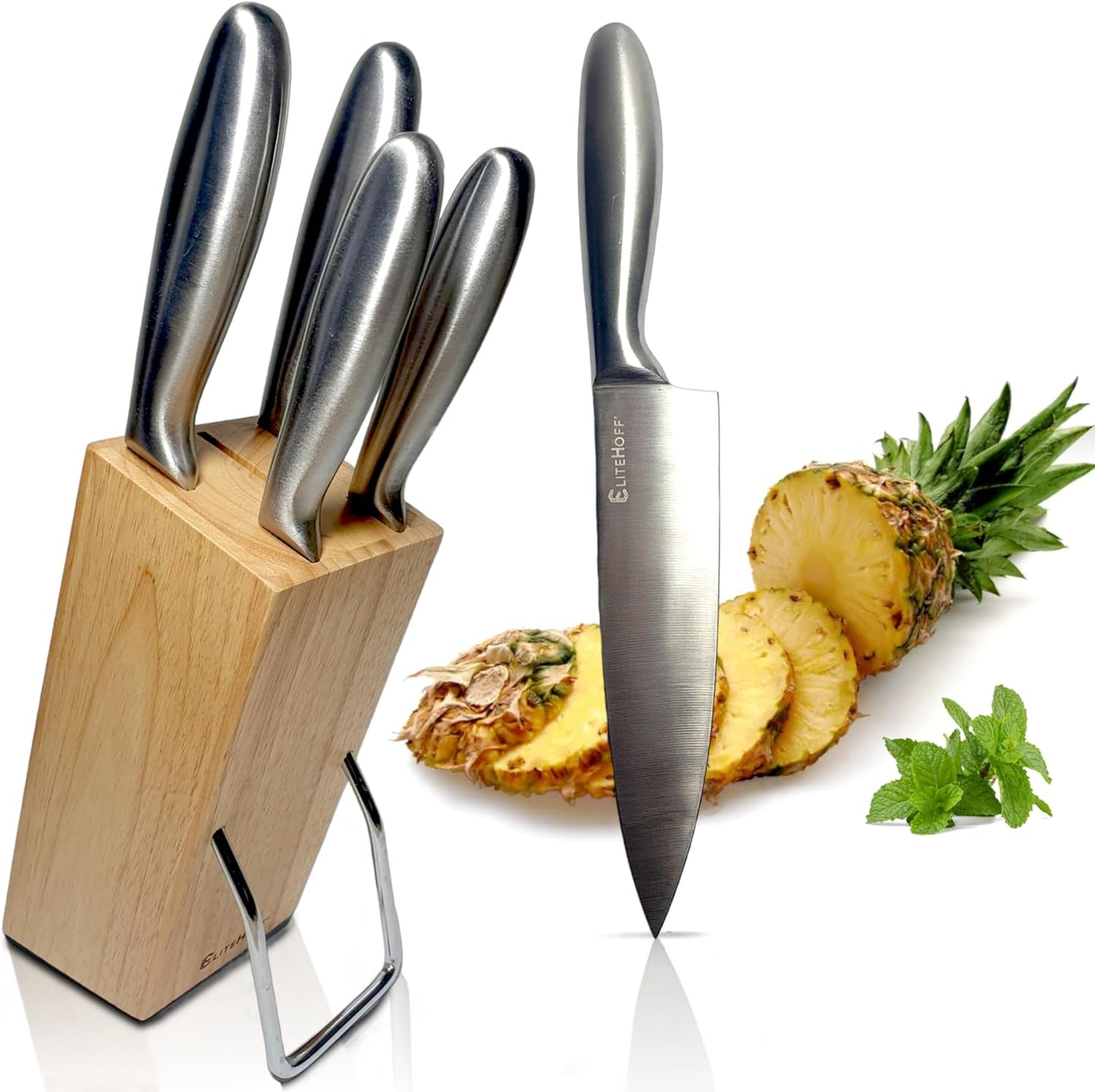 Küchenmesser Set, Edelstahl und Holz
