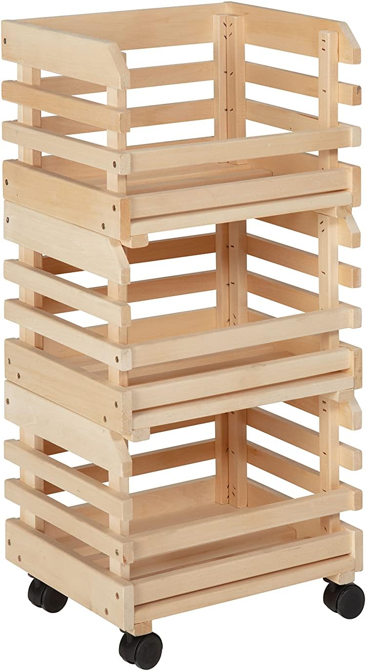 3er-Set Stapelkisten auf Rollen, Natur 37 x 30 x 80