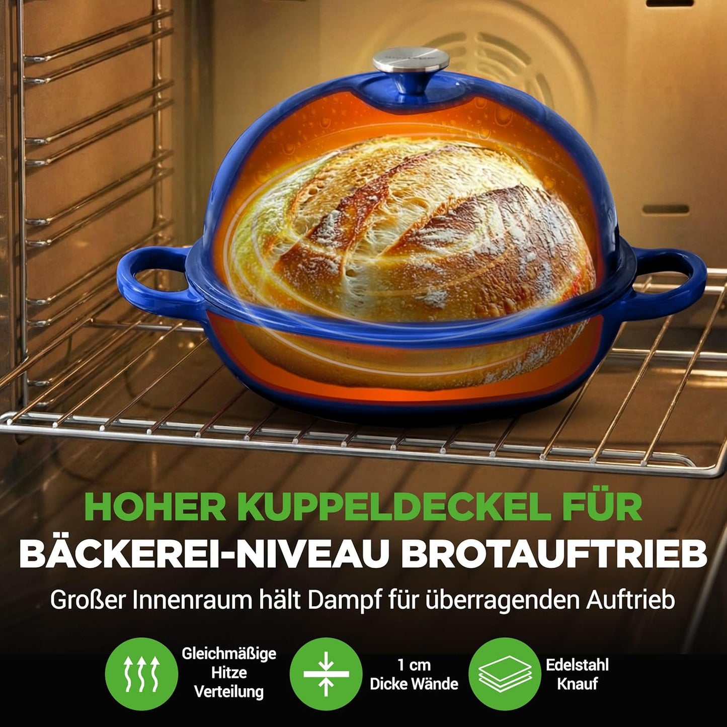 Gusseisentopf mit Deckel und Silikonhandschuhen, Blau