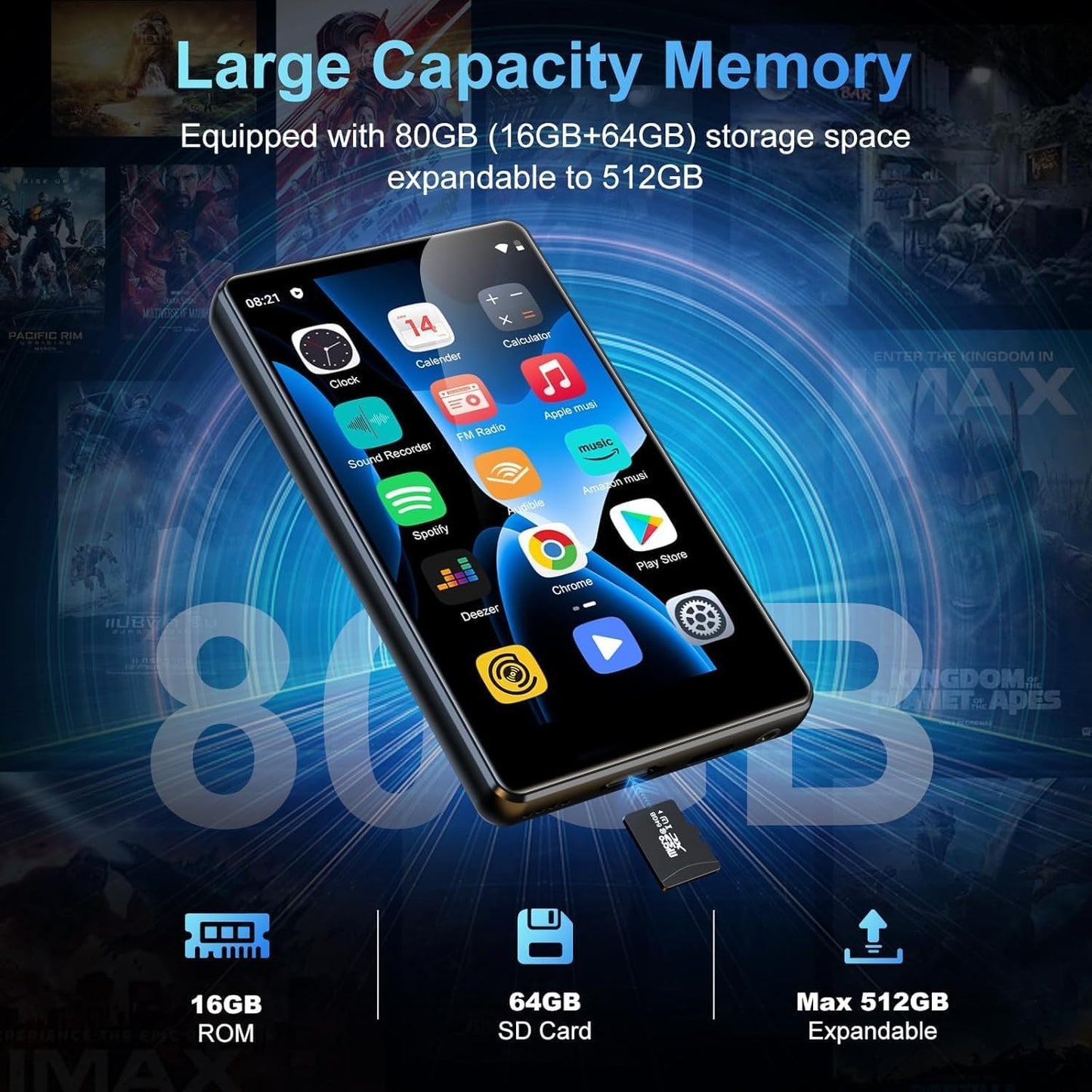 MP3 Player mit Bluetooth & WLAN, Touchscreen, Android, Grau