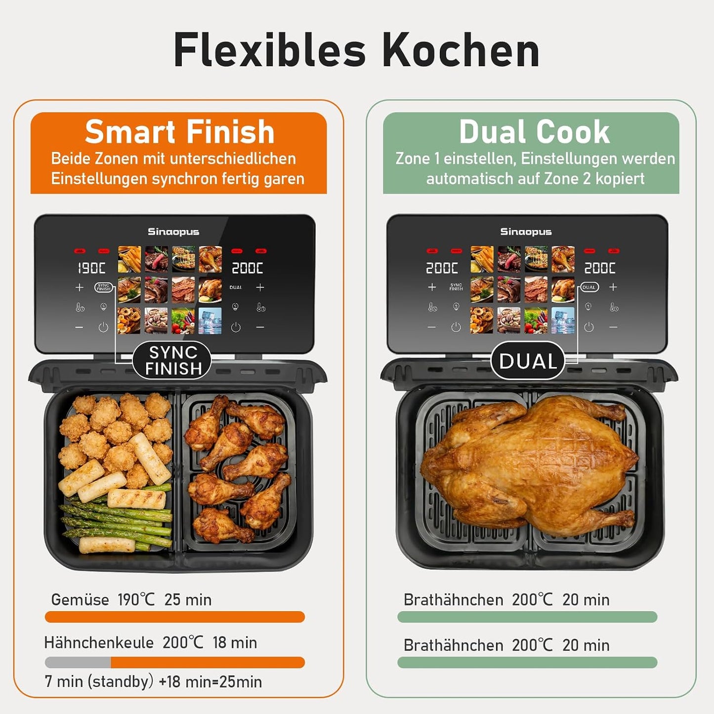 905A Heissluftfritteuse mit Doppelfach und Touchscreen, 905a-schwarz