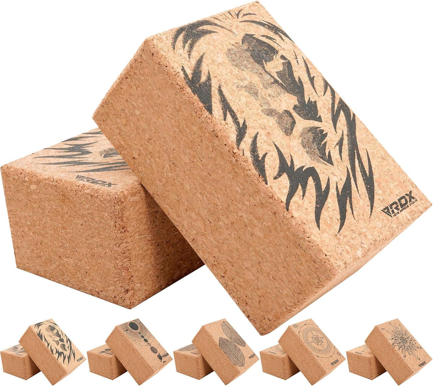 Yoga Korkblock-Set für Pilates und Fitness (2 Stück), Design 1 2 Blocks