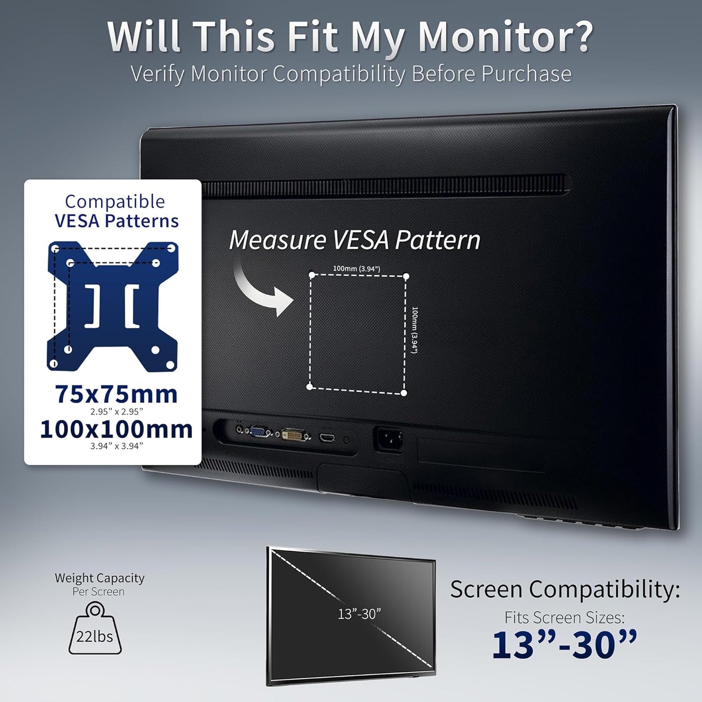 Doppel-Monitor-Tischhalterung für 13-30 Zoll Bildschirme, Weiss, 13" - 30"