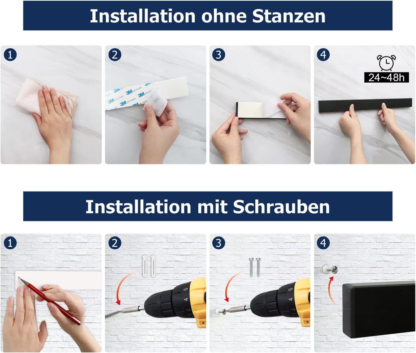 2-teiliges Magnetmesserleisten-Set, Schwarz 40 cm, 2 Stück