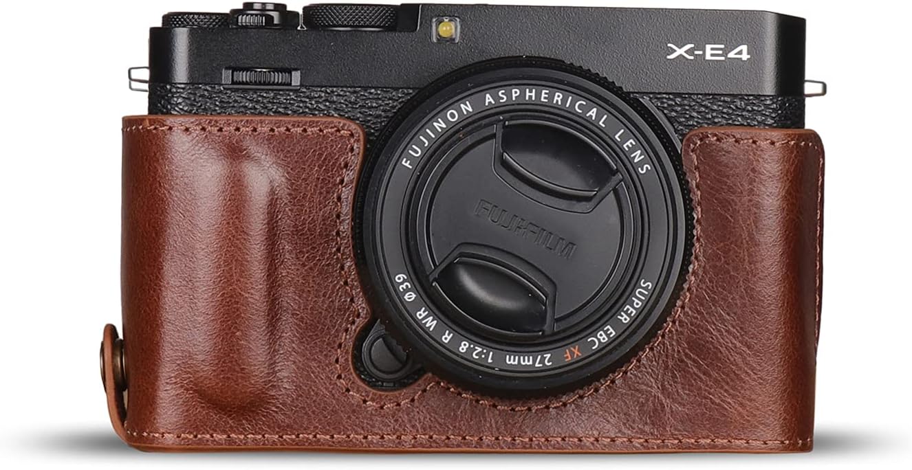 Lederkamera-Halbtasche für Fujifilm X Series X-E4, Braun