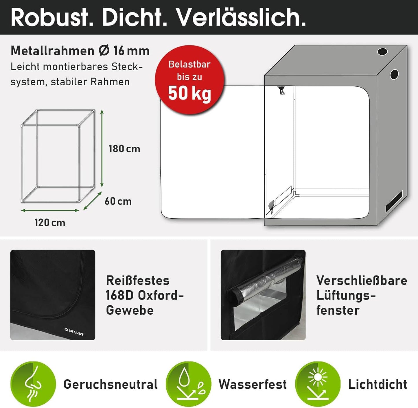 Growzelt Komplettset mit LED & Belüftungssystem, 120x60x180cm | XXL
