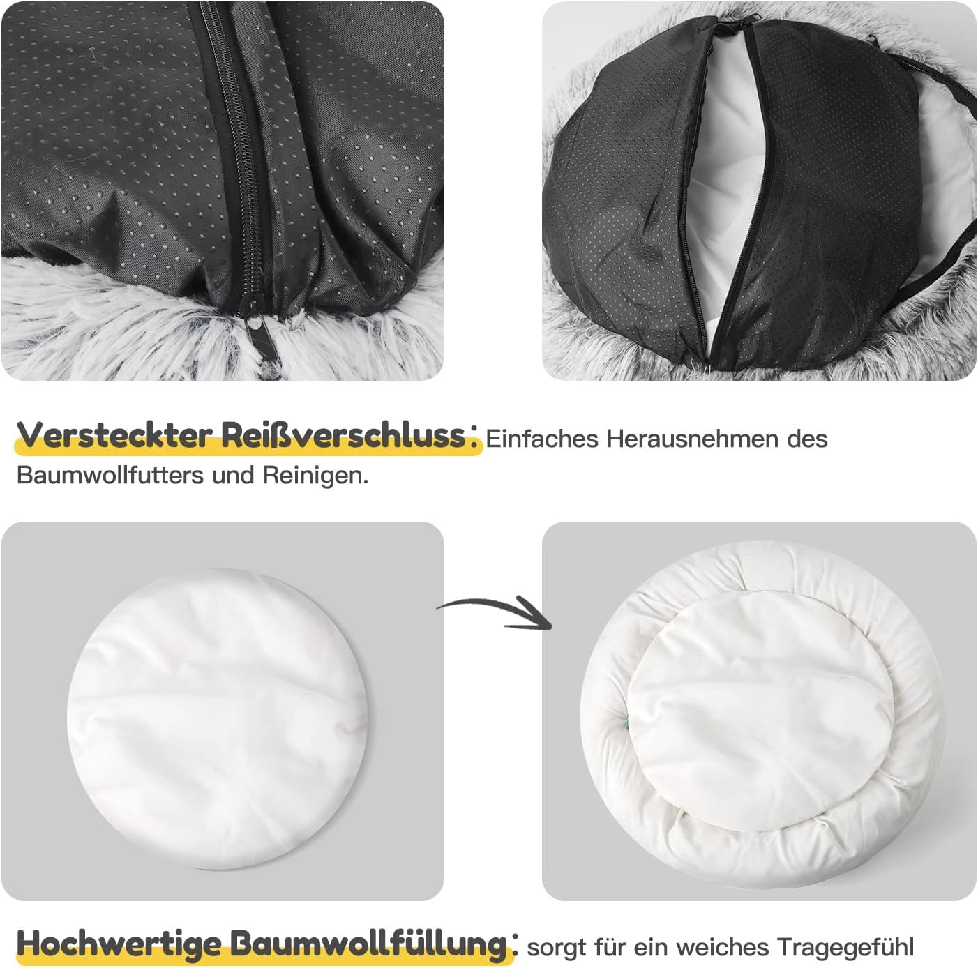 Gemütliches Katzenbett mit Decke, waschbar, Grau-1