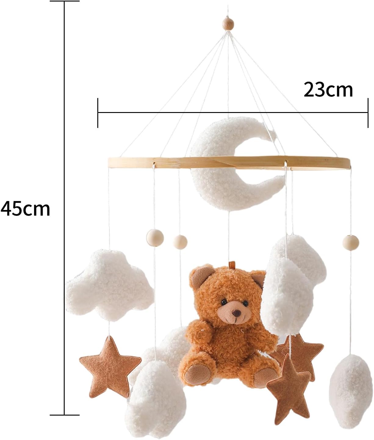 Babybett Mobile mit 3D Bär und Wolken, Braun Bär