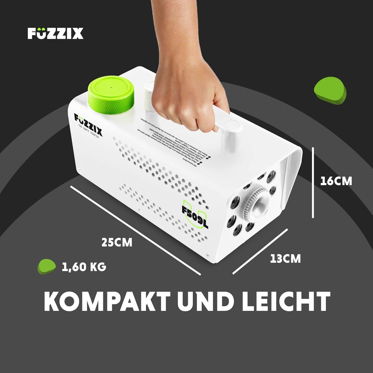Mini-Nebelmaschine mit LED-Effekten (500W), Weiss + 9 LED|Nebelmaschine + 2L