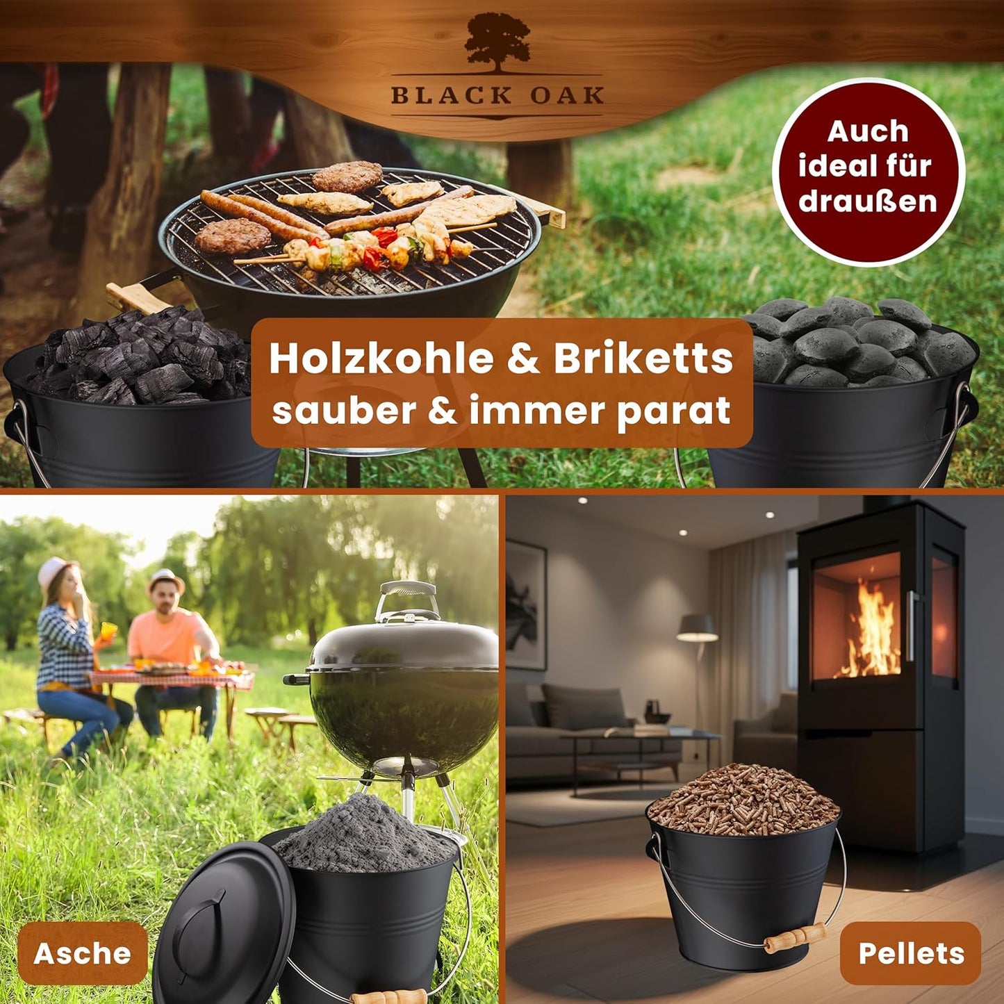Ascheeimer mit Deckel, Piton 5L Eimer